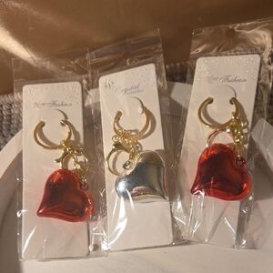 Heart Keychain Set - Red and Silver
